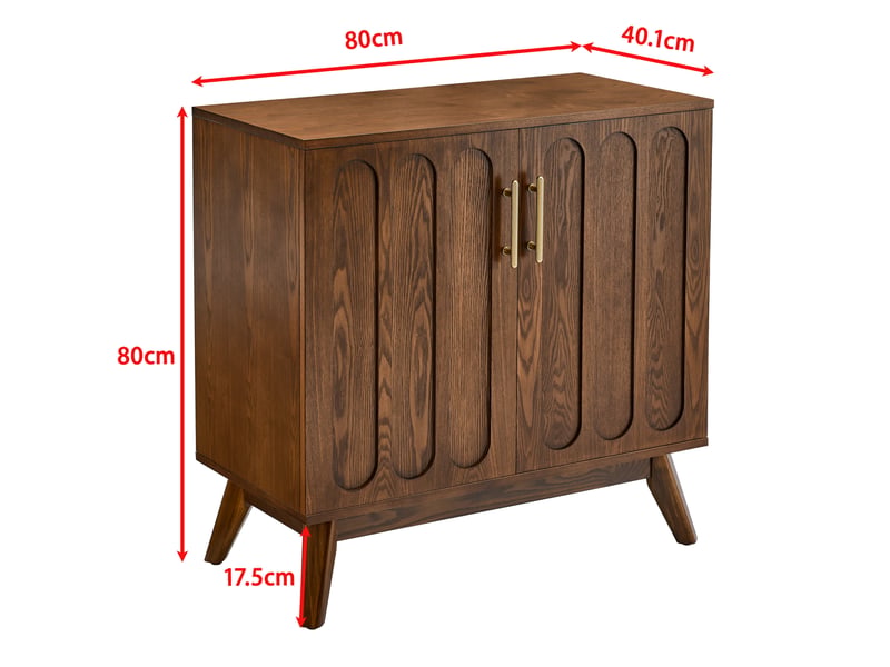  Buffet bas 80x40 cm avec portes rainurées, étagères réglables et pieds en bois massif, mdf, style mid-century, effet noyer  - Conforama C