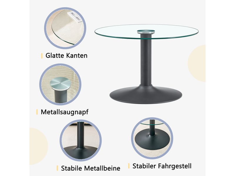  Table basse ronde en verre trempé et métal d. 70 x h. 45 cm W3658P439504 - Conforama E