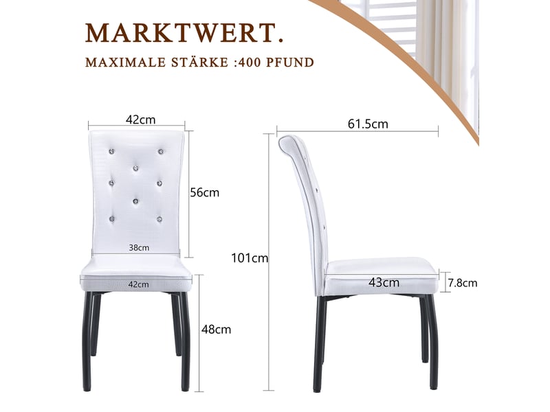  Lot de 2 chaises de salle à manger 42x61,5x101 cm pvc blanc et noir  - Conforama C
