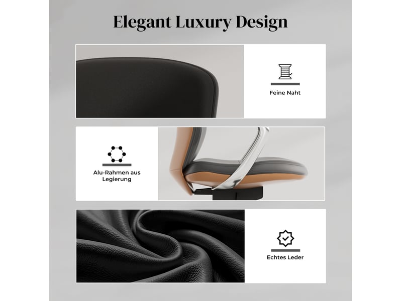Fauteuil de bureau classique en cuir véritable bicolore noir et marron, mécanisme inclinable jusqu'à 127° - Conforama D