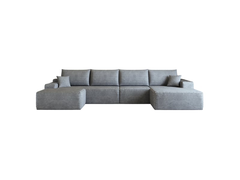  Canapé d'angle panoramique modulaire 340x175x83 cm 5 places gris  - Conforama A