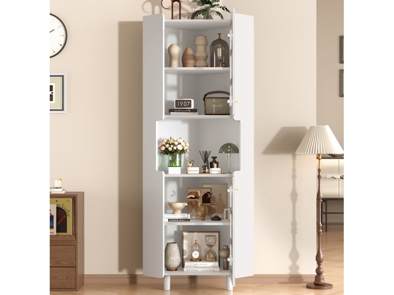  Meuble d'angle led avec 2 placards et étagère ouverte, éclairage par application, pour salon, mdf blanc, 63,5 × 157,5 cm  - Conforama B