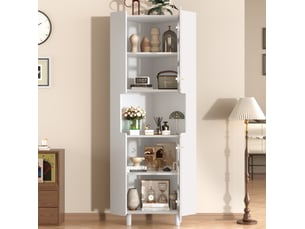 Meuble d'angle led avec 2 placards et étagère ouverte, éclairage par application, pour salon, mdf blanc, 63,5 × 157,5 cm