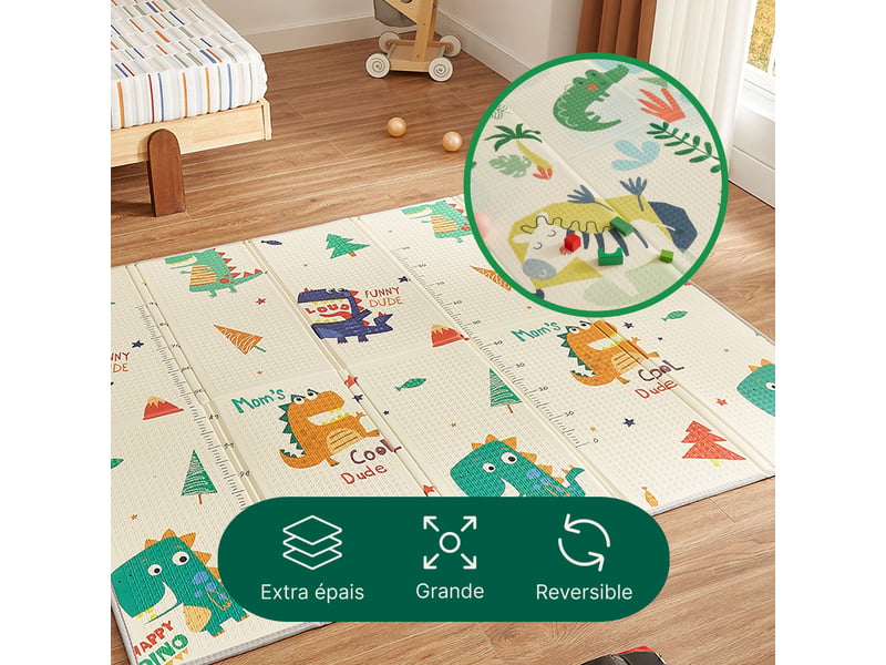  Casabel tapis d'éveil bébé évolutif 180x150cm, tapis bébé pliable et imperméable avec motifs dinosaures  - Conforama C