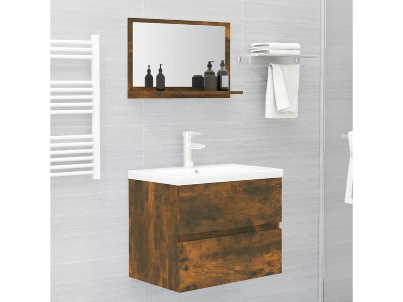  Miroir de salle de bain, miroir de toilette chêne fumé 60x10,5x37 cm bois d'ingénierie cf62481  - Conforama E