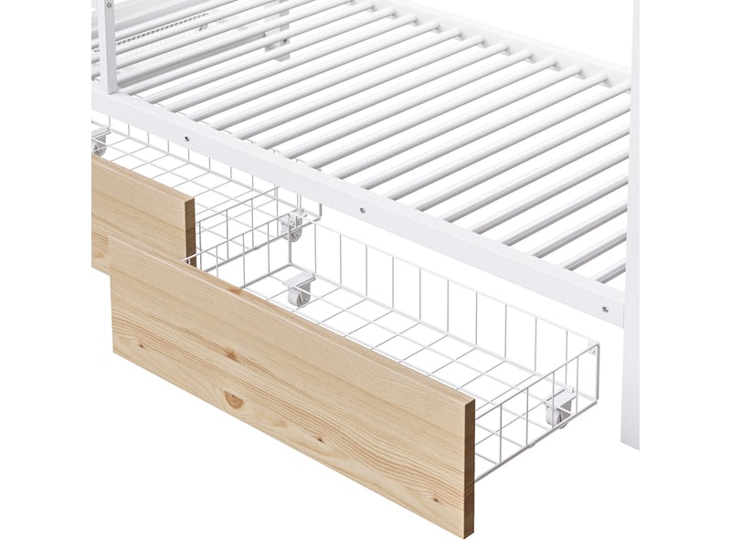  Lit superposé 90 x 200 cm avec 2 tiroirs et étagères, métal et mdf, blanc, led réglable pour chambre enfant  - Conforama W