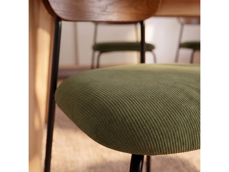  Lot de 4 chaises scandinaves velours côtelé kaki et placage frêne pieds métal noir - olivia OLIVIA - Conforama C
