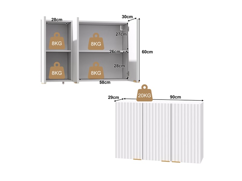  Armoire mural de cuisine 90x29x60 cm en mdf blanc à 3 portes  - Conforama C