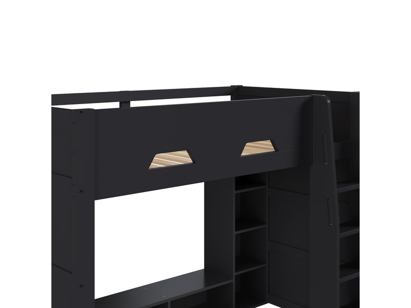  Lit mezzanine 90x200 cm, lit combiné, éclairage led, grand espace de rangement, support à lattes stable, construction robuste et durable, mdf noir CozyNest - Conforama E
