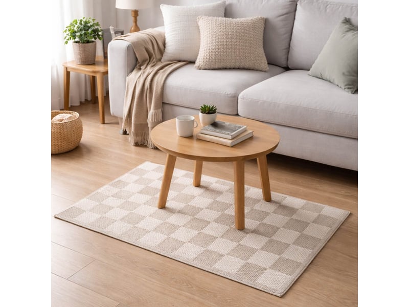  Tapis damier en coton jenna 50x80cm naturel  - Conforama C