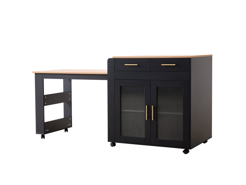  Îlot de cuisine mobile extensible 177x60x89,5 cm avec prises usb noir  - Conforama E