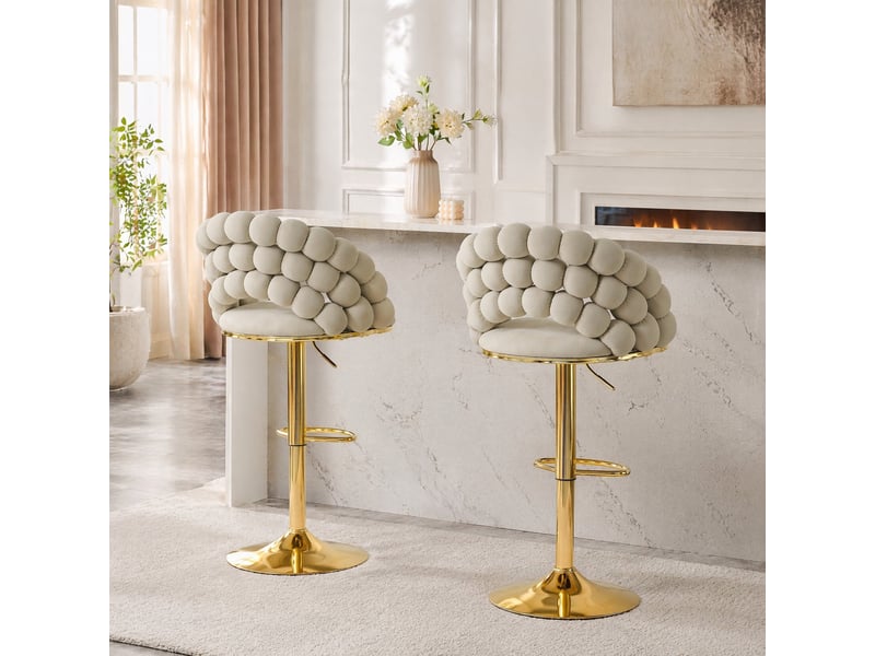  Lot de 2 tabourets de bar 45x52x112 cm gris et doré, structure en métal et velours, hauteur réglable  - Conforama B
