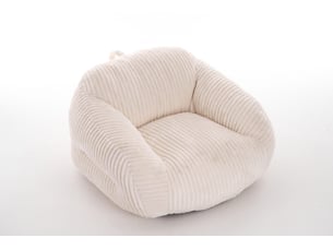 Fauteuil pouf pour adulte avec dossier enveloppant, assise moelleuse et sans montage, en velours côtelé beige