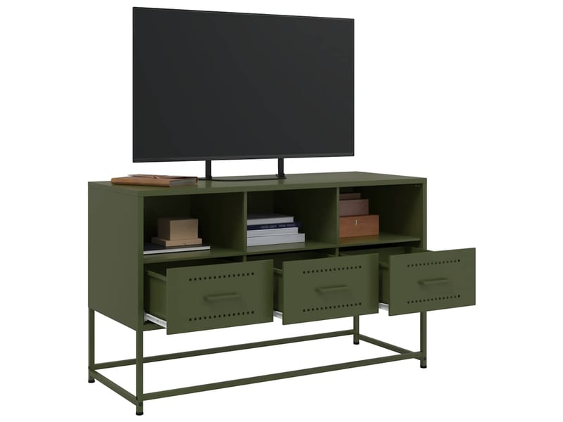  Meuble tv - banc tv - meuble de rangement vert olive 100,5x39x60,5 cm acier  - Conforama E