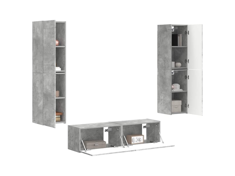  Ensemble meuble tv - banc tv - meuble de rangement 6 pcs gris béton bois d'ingénierie  - Conforama C