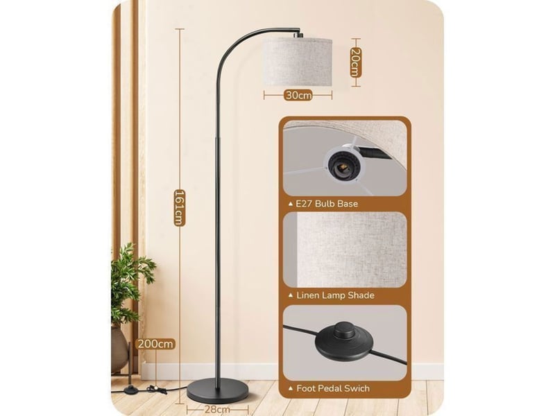  Lampe arc 161 cm noir beige en lin orientable e27 6w led 370618_AABIW23259_6_DROPFR - Conforama D