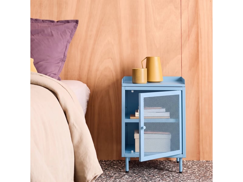  Table de chevet industrielle métal 1 porte grillagée bleu clair - ohio  - Conforama C