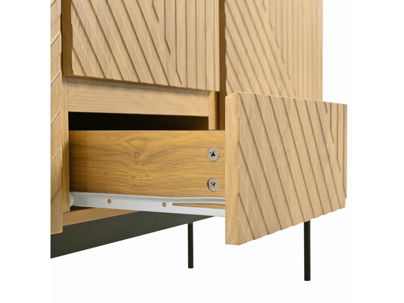  Buffet 2 portes 3 tiroirs meuble tv 140 cm couleur bois naturel  - Conforama R