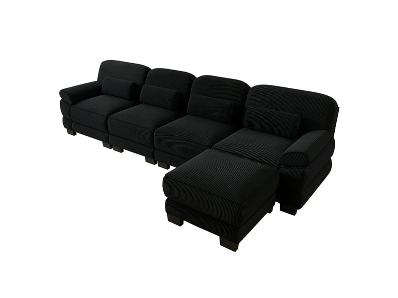  Canapé d'angle modulable - 4 places - forme l - 1 ottoman - assise profonde - velours côtelé - mobilier de salon - pratique - noir CozyNest - Conforama A