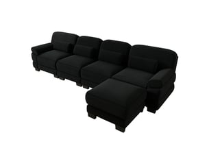 Canapé d'angle modulable - 4 places - forme l - 1 ottoman - assise profonde - velours côtelé - mobilier de salon - pratique - noir