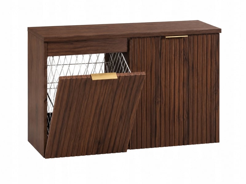  Ensemble de meubles bas flow noyer foncé 80 cm avec plan et panier à linge  - Conforama W