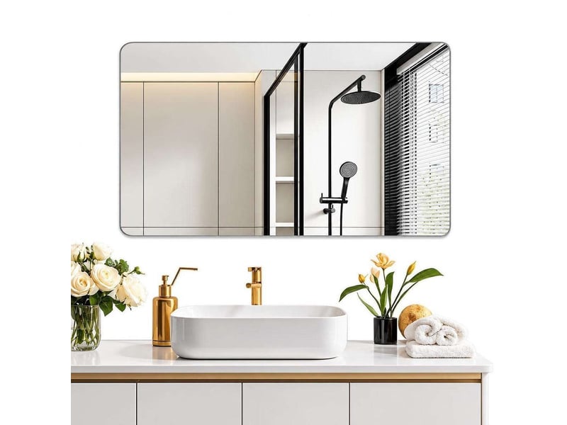  Grand miroir mural horizontal 100x60 cm verre trempé hd anti-éclats pour salle de bain  - Conforama A