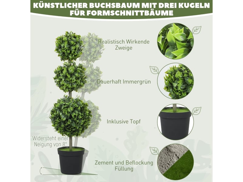  Lot de 2 arbres sphériques artificiels h100 cm, feuillage pe, terre flocée, uv, déco intérieure et extérieure  - Conforama E