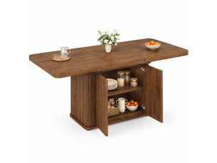 Table de salle à manger extensible avec rangement dissimulé et portes, pour salle à manger, mdf et métal marron