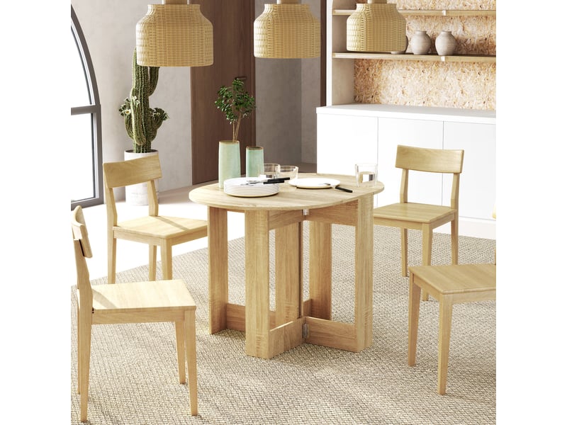 Table pliable de cuisine salle à manger 2 abattants - table ovale extensible - en bois chêne - Conforama A