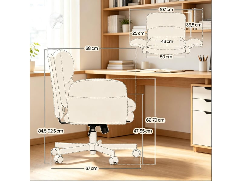 Fauteuil de bureau rotatif beige, accoudoirs réglables et hauteur réglable, 71 x 68 x 84,5-92,5 cm  - Conforama C