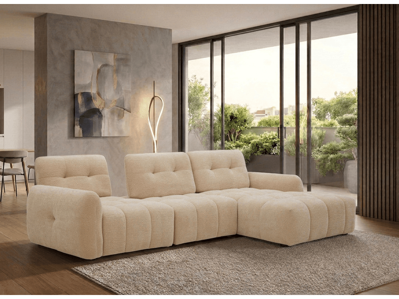 Canapé d'angle en velours tissé beige avec dossier réglable adonis - angle droit KF8618-2M-BEI - Conforama C