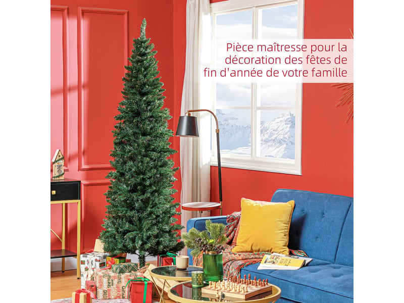  Sapin de noël artificiel 210 cm arbre de noël slim avec support en acier pliable, 687 branches épines vert  - Conforama D