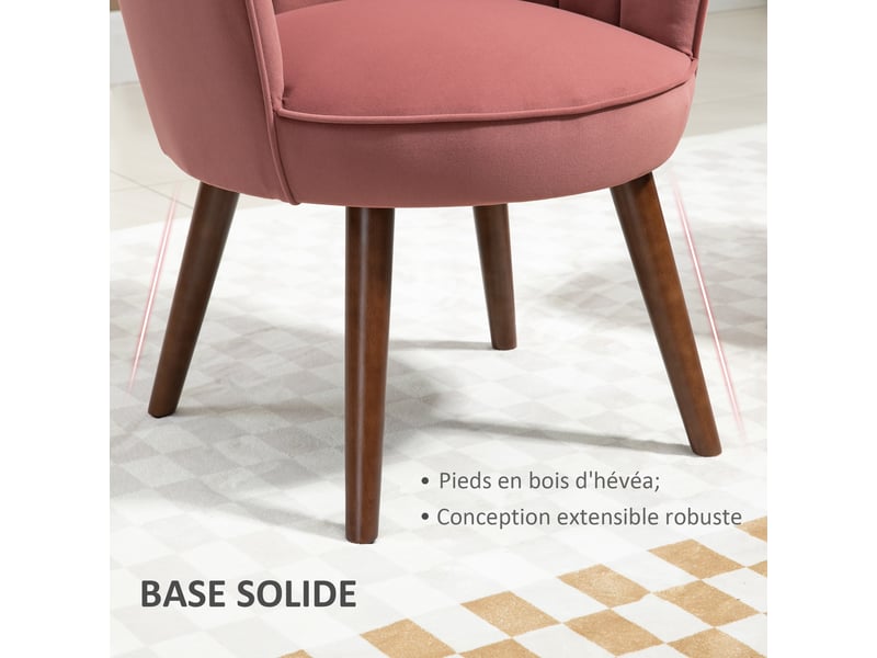  Fauteuil coquillage fauteuil de salon chambre avec dossier et coussin aspect velours pieds en bois hévéa 66l x  - Conforama R