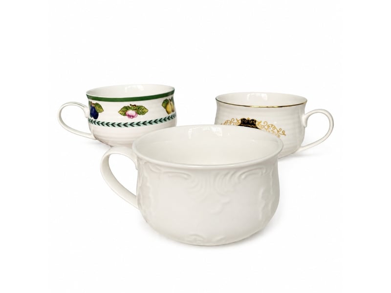  Tasse de petit-déjeuner en céramique, blanc uni en relief, 14 × 7,8 cm  - Conforama A