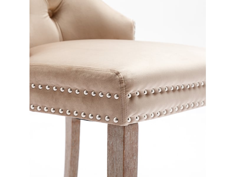  Lot de 6 chaises de salle à manger rembourré avec dossier haut et pieds en métal, velours, couleur beige  - Conforama R