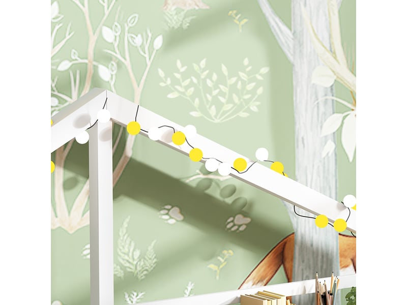  Lit cabane enfant 90x200 cm avec étagères, lit simple avec design en forme de cheminée, lit enfant rembourré, lit 1 personne, blanc  - Conforama D