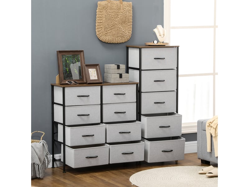  Commode 5 tiroirs meuble de rangement tiroir en tissu pliant - structure acier noir - 45 x 30 x 116 cm gris  - Conforama W