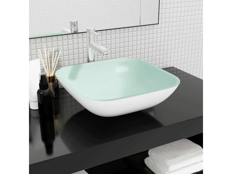  Lavabo de salle de bain, vasque à poser verre 42x42x14 cm blanc cf65686  - Conforama B