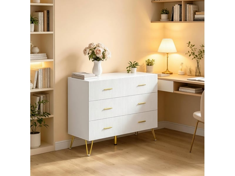  Commode 6 tiroirs 100x40x75 cm blanc et doré  - Conforama E