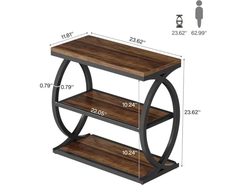  Table d'appoint 3 niveaux en bois et métal marron rustique et noir 60x30x60 cm  - Conforama C