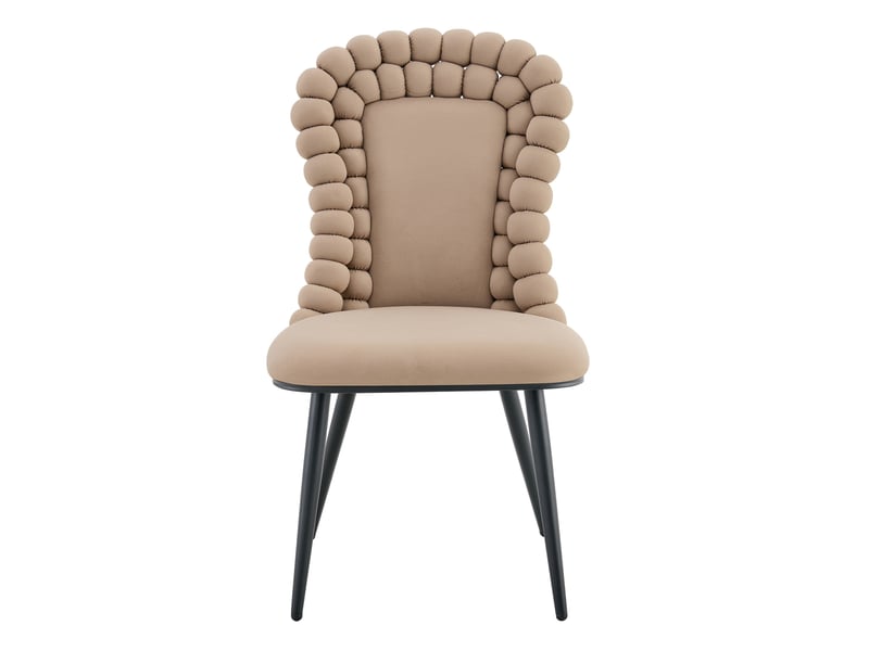  Lot de 2 chaises 47x51x95 cm dossier haut orné d'une chaîne de perles, velours doux, structure métal noir, camel clair  - Conforama A
