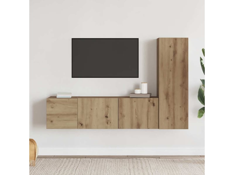 Lot de 3 meuble tv mural, meuble tv suspendu chêne artisanal bois d'ingénierie shl2893  - Conforama A