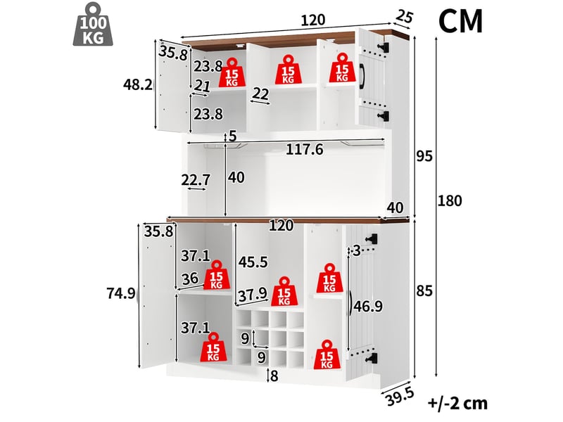  Meuble haut de cuisine avec led rgb et range-bouteilles blanc 120x40x180 cm  - Conforama C