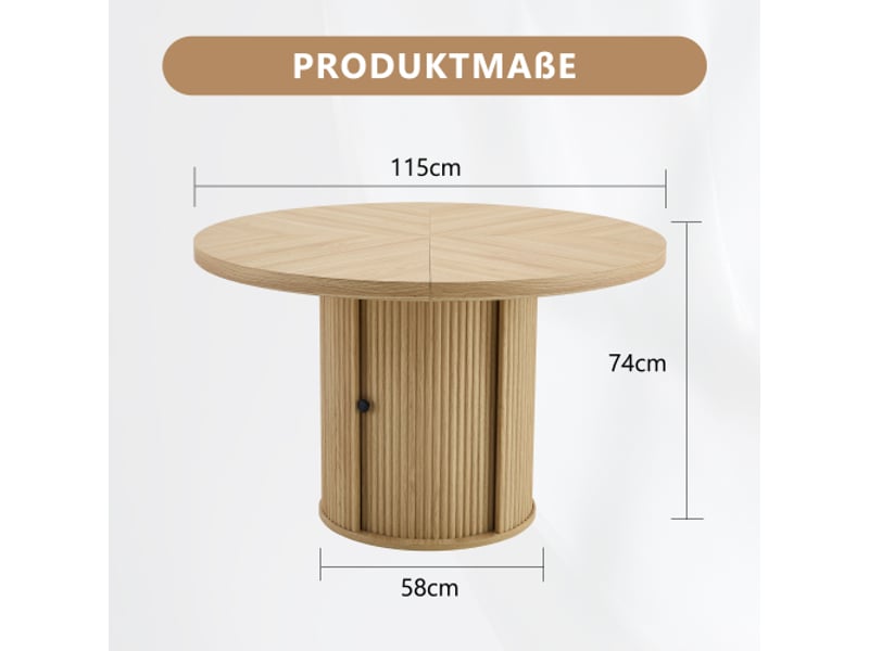 Table à manger ronde avec rangement 115 cm – bois imitation – pieds colonne – 4–6 pers – style scandinave moderne - Conforama C