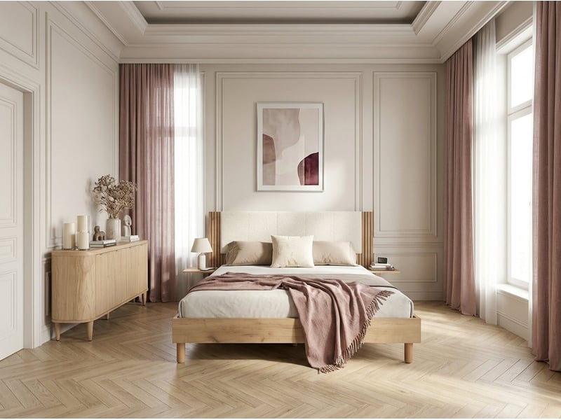  Bobochic lit isya tissu bouclette avec lattes massives beige 160x200 ISYA - Conforama C