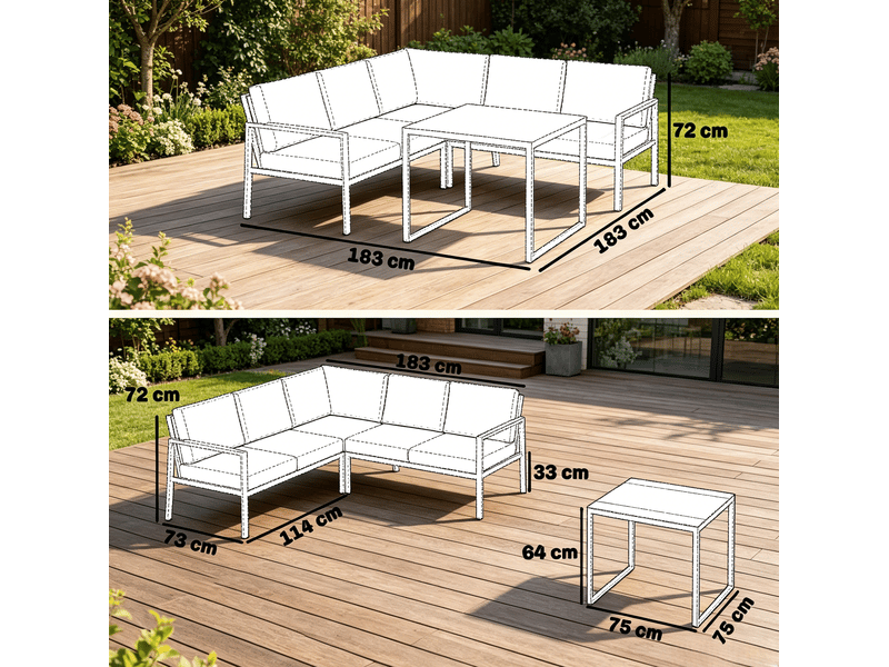  Salon de jardin d'angle 5 places avec table basse, gris foncé  - Conforama E