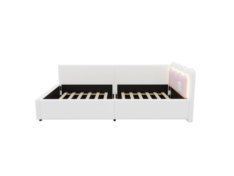  Lit banquette blanc 90x200 cm, tissu bouclette, led et sommier à lattes  - Conforama A