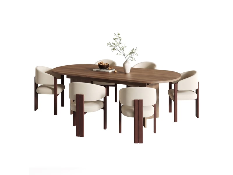 Ensemble table extensible 160200x90 cm 6-8 pers. + 6 chaises ergonomiques, tissu respirant, pieds métal effet bois réglables - Conforama A
