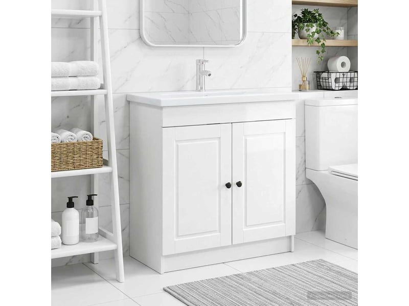  Armoire sous évier de salle de bain, meuble de rangement blanc brillant shl1793  - Conforama B