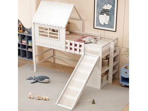 Lit mezzanine 90x200 cm <strong>OKWISH</strong> <strong></strong> coloris blanc